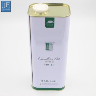 China Edible Oil Can 1.45l Empty Camellia Square Frying Oil Tin Can for sale