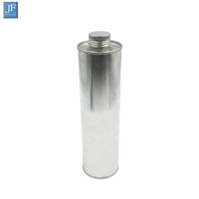 China Edible Oil Box 500ml Round Tin Can For Olive Oil With Silver Screw Cap And Threaded Top for sale