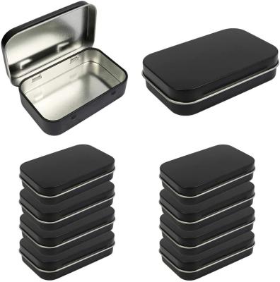 China Rectangular Empty Hinged Black Square Tin Box Mini Portable Box Jewelry Candy Box Containers Recyclable Metal Cigarette Holder Tins for sale