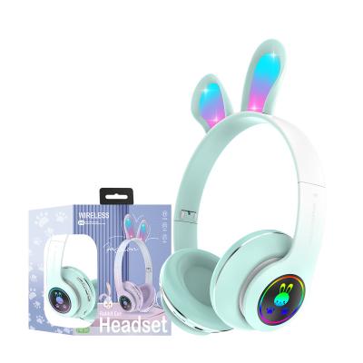 China JKK Powerful Bass Stereo Wireless Children's Headphones Rabbit Cute Rabbit Bluetooth Earphones Student Luminous Music Earphone Kids Earphone With MIC for sale