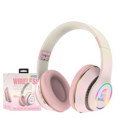 China Powerful Stereo Bass 2022 New Arrive Foldable Manufacturing Metal Stereo Sound Headband Headphones Wireless Earphone Led Lights Bluetooth Headphones for sale