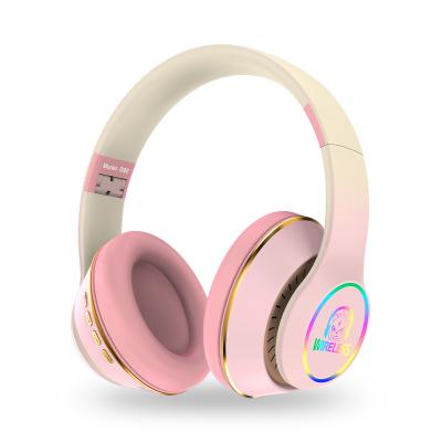 China 2022 New Fashion Earphone BT5.0 FM Pink Gift Teenage Bass OEM Actions Wireless Headsets Memory Powerful Stereo Blue Card Game for sale