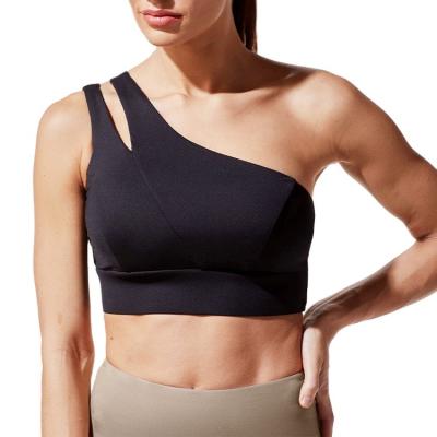 China New Fashion Logo Gym Women's One Shoulder Breathable Custom Yoga Hot Sexy Sports Bras With Pads for sale