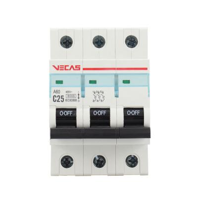 China VECAS A60 MCB Circuit Breaker Black 3P 16A 25A 32A Handle With Visual Window 6KA Breaking capacity for sale