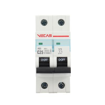 China VECAS Indoor C Type Miniature Circuit Breaker Circuit Protection Switch A60 Series 1-63A AC230/440V 2P A60 MCB MINI 50hz/60hz for sale