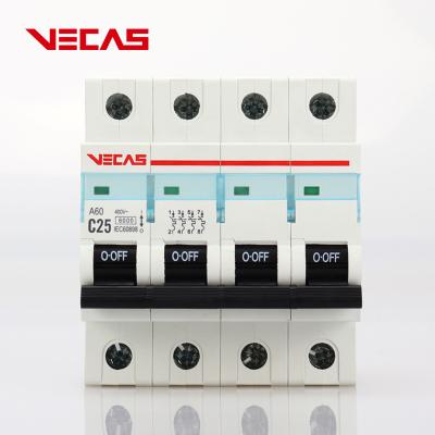 China VECAS MCB A60 4P 25 years professional manufacturer Miniature circuit breaker 6,10,16,20,25,32,40,50,63 Amp 1P 2P 3P 4P for sale