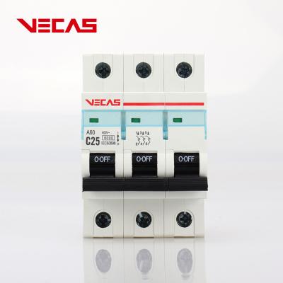 China VECAS MCB A60 3P 25 years professional manufacturer Miniature circuit breaker 6,10,16,20,25,32,40,50,63 Amp 1P 2P 3P 4P for sale