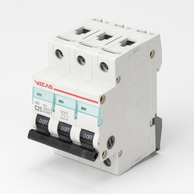 China VECAS DZ47-63 A60 3P Miniature circuit breaker 6,10,16,20,25,32,40,50,63 Amp 1P 2P 3P 4P AC 240 415V MCB for sale