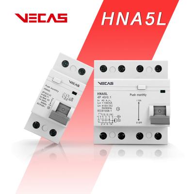 China VECAS HNA5L RCCB Miniature Circuit Breaker with Earth Leakage 2P 4P 16 20 32A Magnetic High Standard Plastic Silver Copper 6KA for sale