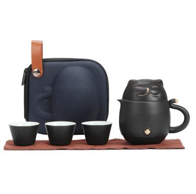 China Viable Cute Ceramic Cat Tea Set Portable Travel Kungfu Teapot Set For Gifts for sale