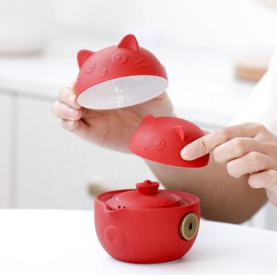 China Cat Ceramic Viable Cute Tea Set Portable Travel Kungfu Teapot Set for sale