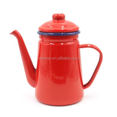 China Wholesale Viable Double Function Red Enamel Coffee Pot Oil Pot 0.6L Enamel Coffee Pot For Camping for sale