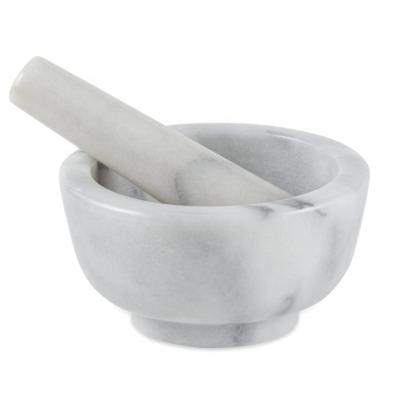 China Viable White Marble Solid Stone Herb Spice Mortar and Pestle Grinder for sale