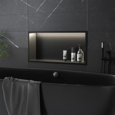 China Anti Rust Design Modern Rectangular Matte Black 600x300mm Shower Niche Insert Marble With LED Lights for sale