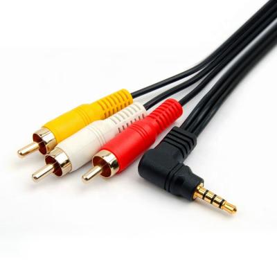 China Multimedia 3.5mm audio cable 90 degree right angle jack 3.5 mm male to 3RCA aux cable. for home theater for sale