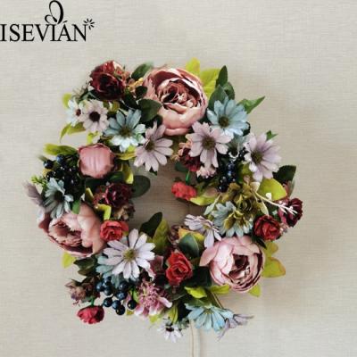 China ISEVIAN wedding green arch flower garland layout backdrop artificial wedding fabric and plastic decoration for sale