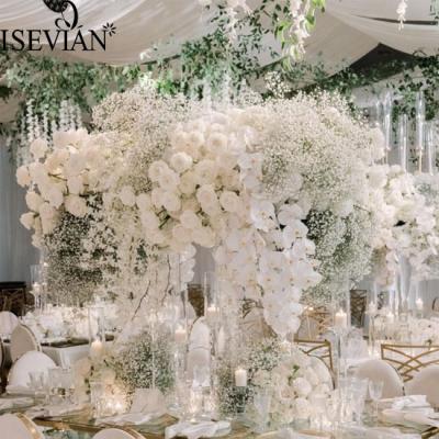 China Wedding large ISEVIAN fabric and plastic artificial babybreath silk flower centerpiece decoration for wedding party for sale