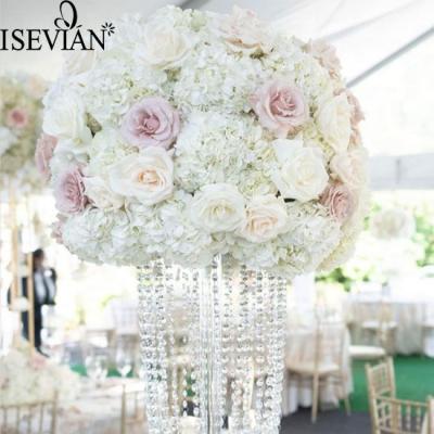 China Wedding ISEVIAN Cream and White Silk Rose and Hydrangea Artificial Flower Ball 30/40/50 cm Diameter Wedding Decor for sale