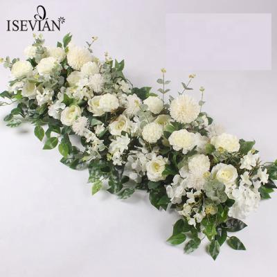 China Wedding Flower Arrangement ISEVIAN New Design Artificial Flowers Wedding Arch Background Road Stage Main Stage White Wedding Arch For Decor for sale