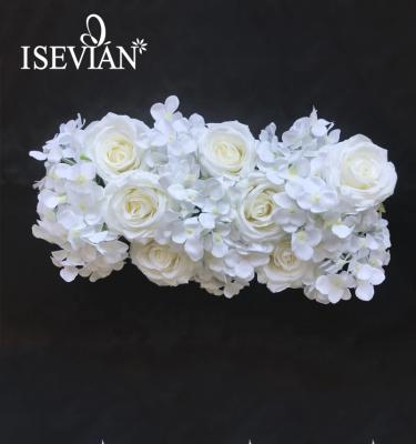 China Wedding Main Flower Arrangement White Flower Table Artificial Flower Runner In Road Stage Background ISEVIAN Decoration For Wedding for sale