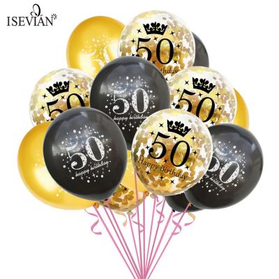 China ISEVIAN Decoration Happy Birthday Party Balloon Latex Balloon Black Gold Helium Gas Latex Balloon for sale