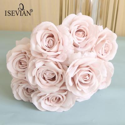 China Durable Light Pink ISEVIAN Decoration Giant Silk Rose Flower Bush China Rose Artificial Flower for sale