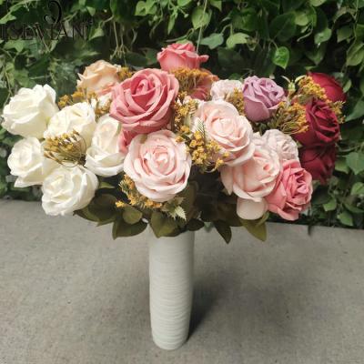 China Wholesale high quality cheap artificial huge rose silk bouquet of roses from ISEVIAN wedding for wedding party decoration for sale