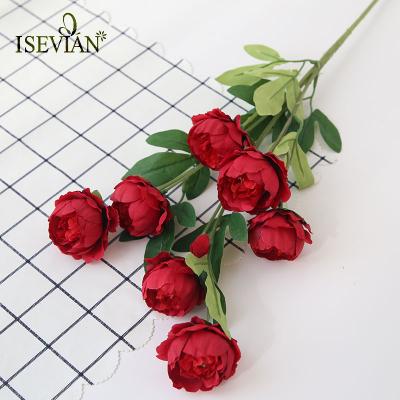 China ISEVIAN wedding large peony silk flower with 7 flower heads artificial peony flower for sale