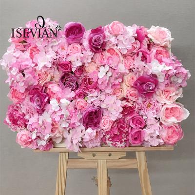 China ISEVIAN Wedding Popular New Design Wedding Pink Flower Wall Artificial Flower Wall Decoration for sale