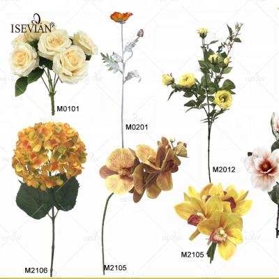 China Durable Wholesale Silk Flower Wedding Decoration Rose ISEVIAN Artificial Flower Peony Flower Various Yellow for sale