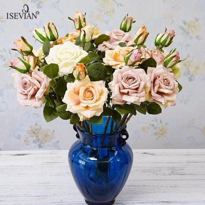 China Wholesale High Quality Fabric Artificial Rose Flower ISEVIAN Wedding Flower Many Colors Wedding Rose for sale