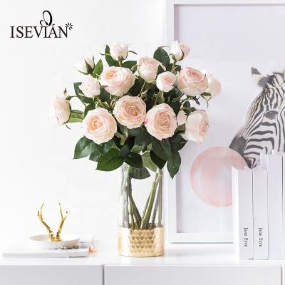 China ISEVIAN Big Rose Flower With 3 Heads Real Touch Rose Durable White Latex Quality for sale