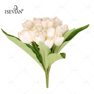 China Wedding ISEVIAN Silk Tulip Flower With 21 Flower Heads Artificial White Tulip Silk Flower for sale