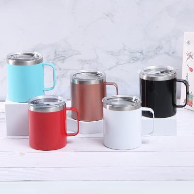 China Hot Products 2021 Arrival Disposable 12oz Double Wall Stainless Steel Tumbler Car Coffee Mug Vacuum Insulated Milk Cup With Handle And Lid for sale