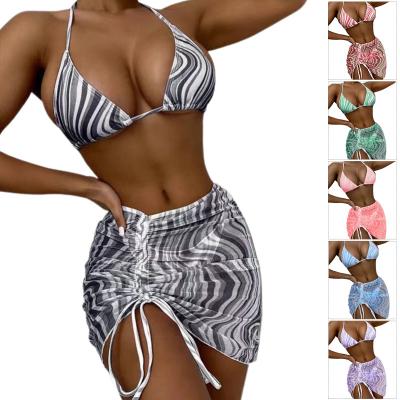 China Wholesale Plus Size Bikini Stripe Bandage Ladies Sexy Swimwear 3 Pieces for sale