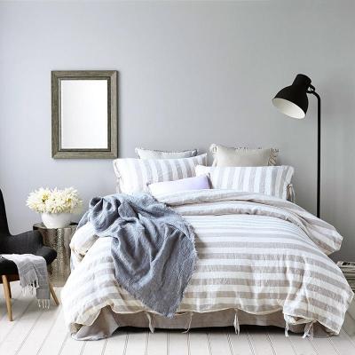 China Nondisposable Linen Bedding Set 100% French Linen Yarn Dye Duvet Cover Set Coconut Button Base Closure for sale