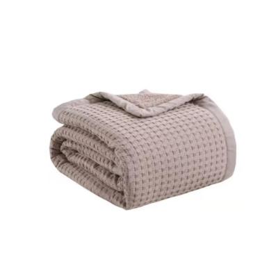 China Sustainable Waffle Wrap Warm Winter Blanket 100%cotton+fleece Waffle Weave Muslin Wrap Blanket Linen Throw Blanket for sale