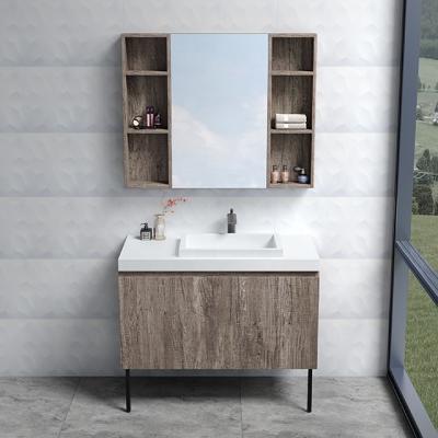 China Environmentally Friendly Stainless Steel Color Wooden Bathroom Cabinet Single Basin Vanity for sale