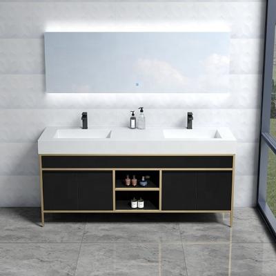 China Environmental Friendly Double Bowl Stainless Steel Bathroom Furniture Set Bathroom Vanity for sale