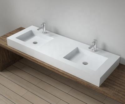 China Modern Popular Double Sink Square Countertop Solid Basin Bathroom Sink for sale