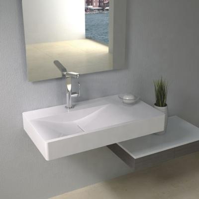 China Easy Clean Rectangular Modern Bathroom Sink Wall-mount Floating Stone Resin Sink for sale