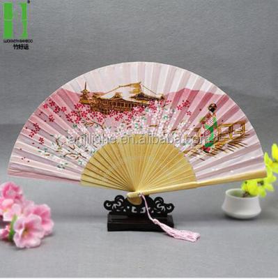 China Japan Folk Hand Painted Japanese Flowers Fabric Fantastic Fan for sale