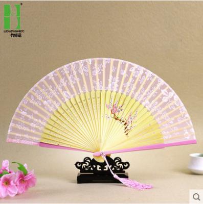 China Japan Blue Chinese Silk Hand Paddle Folding Template Fan for sale