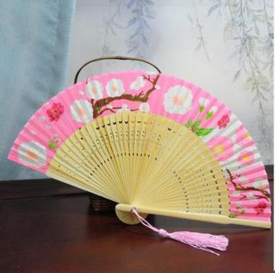 China Japan Japanese Style Bamboo Folding Silk Fabrics Dancing Fans For Gift for sale