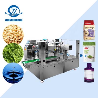 China Premade Sticky Bag Sugar Powder 8 Station High Speed ​​Flour Machinery Food Granular Weighing Packing Machine for sale