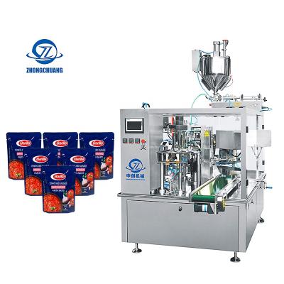 China Automatic Packing Line Stand Ziplock Bag Weighing Bag Zipper Up Pouch Liquid Seal Filling Machine Automatic Weighing Bag for sale