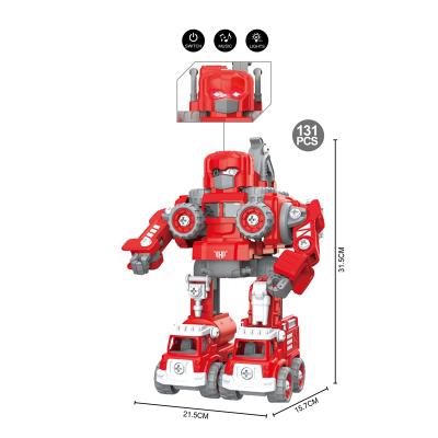 China Toy New Arrival Electronic 5 in 1 Building City Engineering Truck Set Educational DIY Toy Deformation Robot Blocks with Light and Music for sale