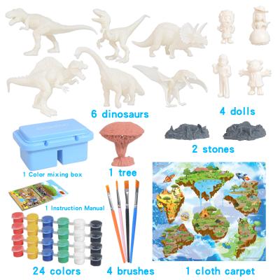 China Hot New Diy Dinosaur 3D Model Toy Coloring Hand 3D Dinosaur Toys Set Diy Arts Painting Model Opens Dinosaur Painting Set With Playmat For Kids for sale