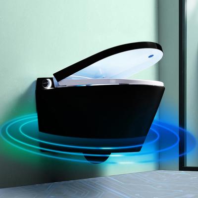 China Wall Mounted Bathroom Wall Mounted Bidet Auto Operation Automatic Open Flush Toilet Bowl Set Black P Wc Bowl Set Black Wall Hung Smart Toilet With Cistern for sale