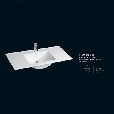 China Rectangle Hot Sale High Temperature Slim Edge Ceramic Modern Wash Hand Basin Bathroom Vanity Basin E120 for sale